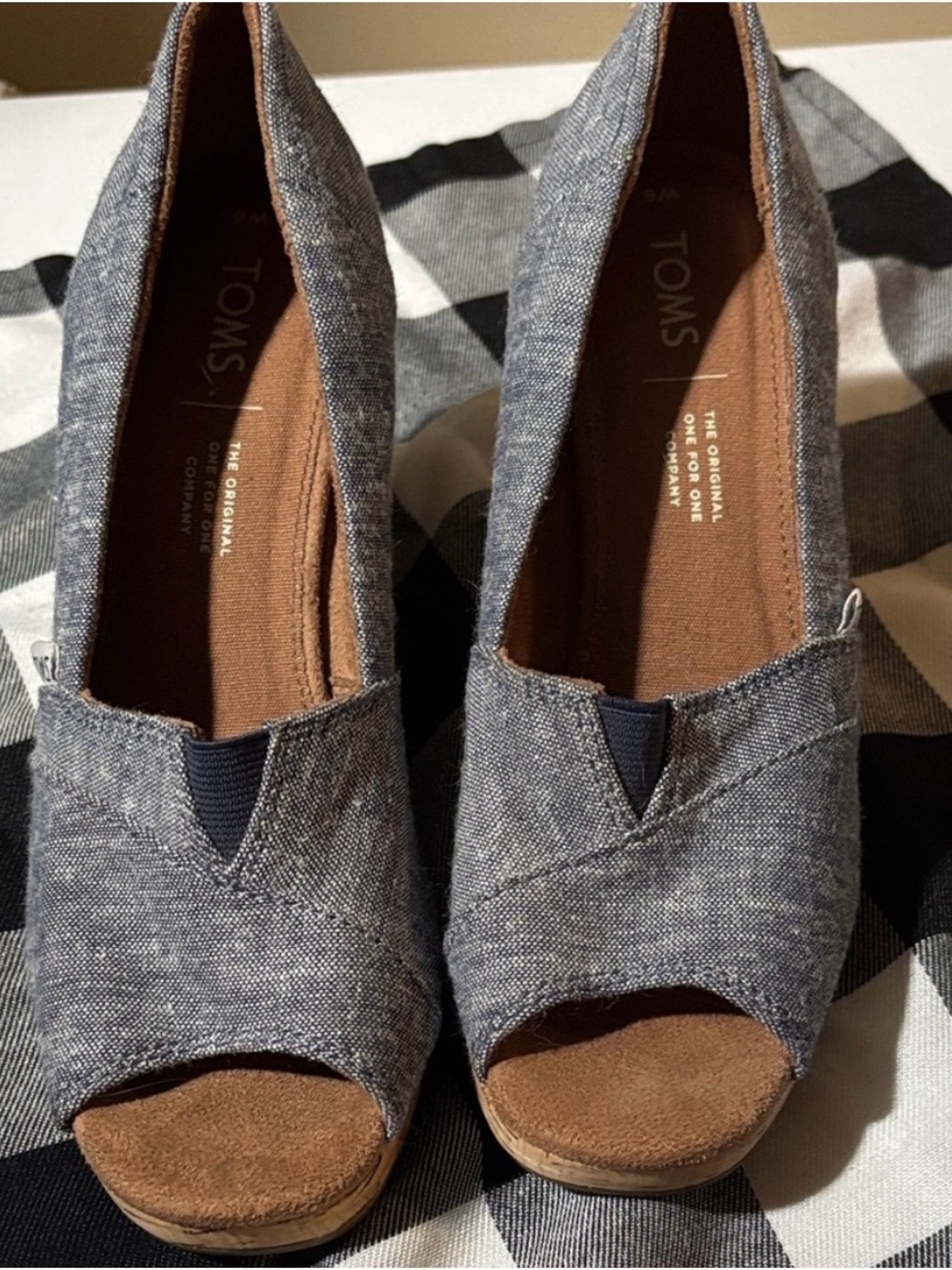 TOMS Women's Blue Peep Toe Wedges - Picture 6 of 6